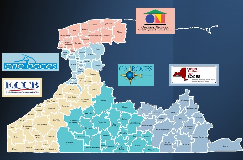 map of New York State outlining the various districts represented by the WNYRIC