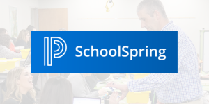 blue box with the school spring logo text saying school spring
